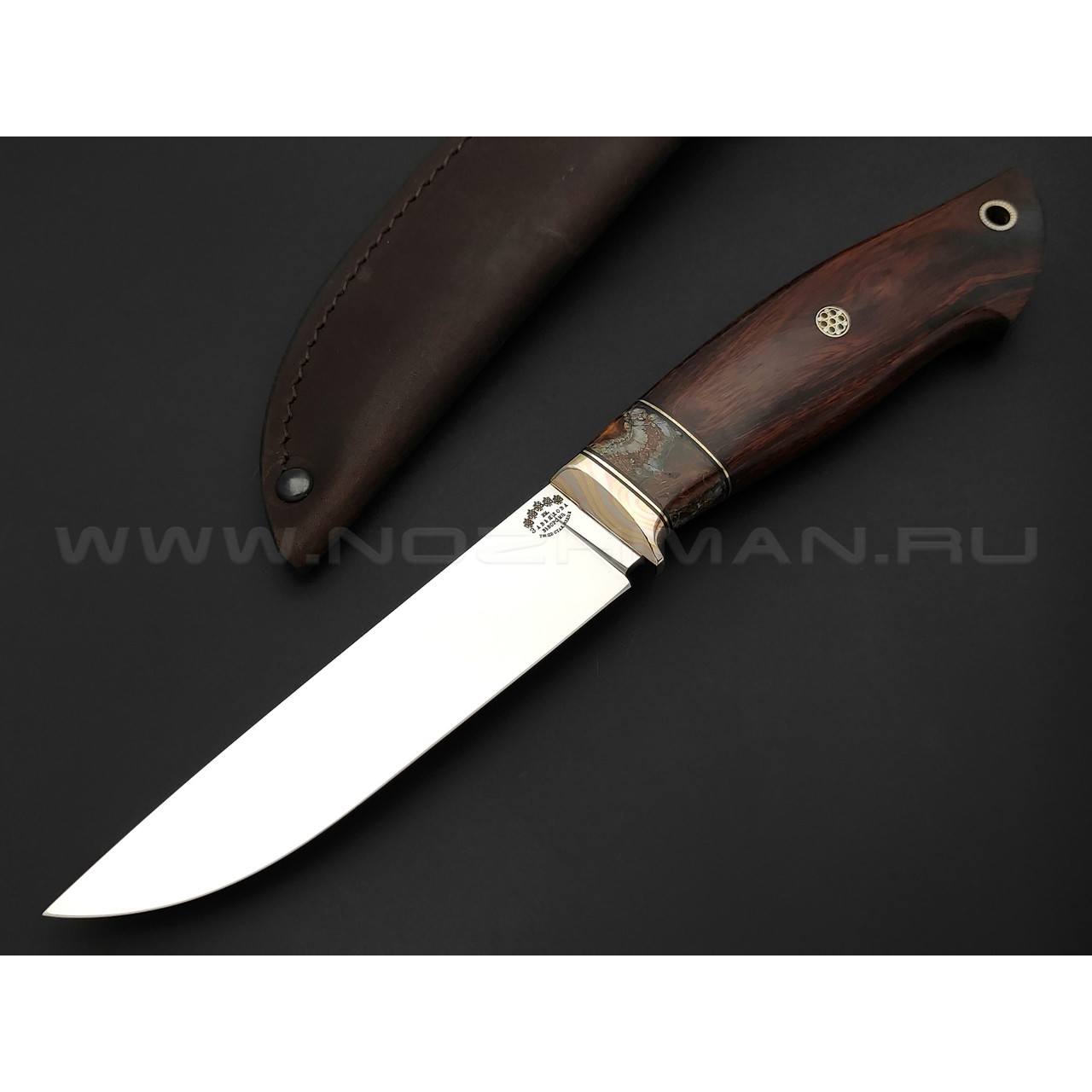 Нож Ладья-2 сталь M390, рукоять дерево айронвуд, зуб мамонта (Товарищество Завьялова)
