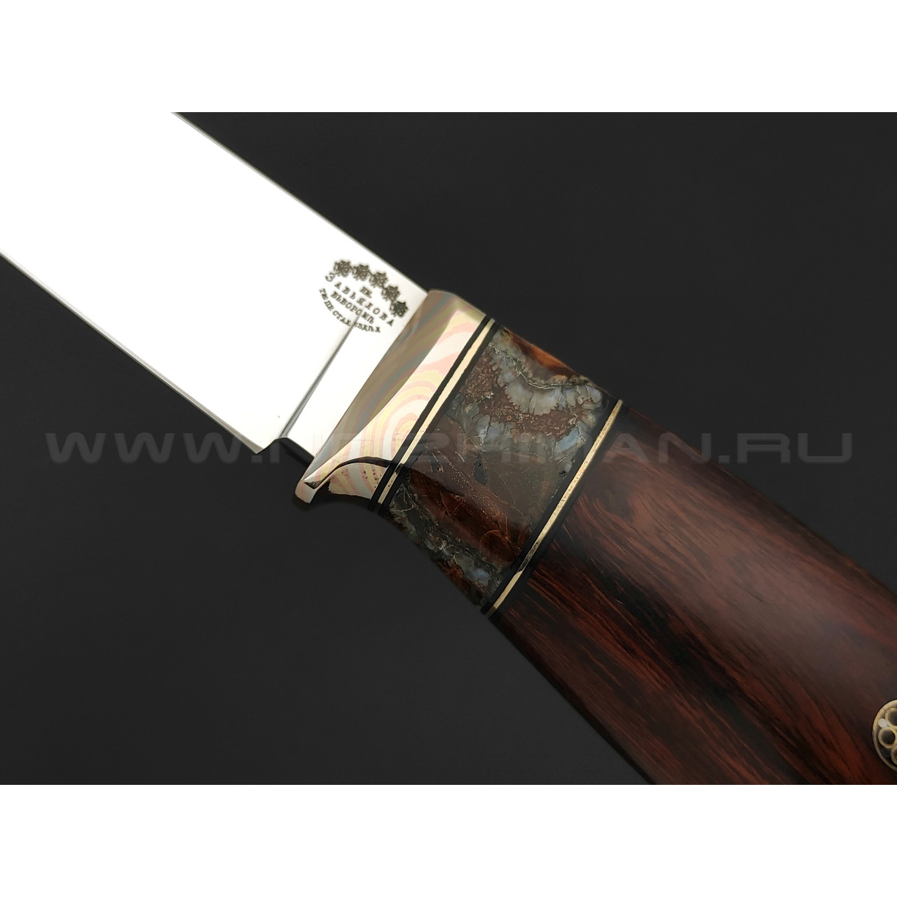 Нож Ладья-2 сталь M390, рукоять дерево айронвуд, зуб мамонта (Товарищество Завьялова)