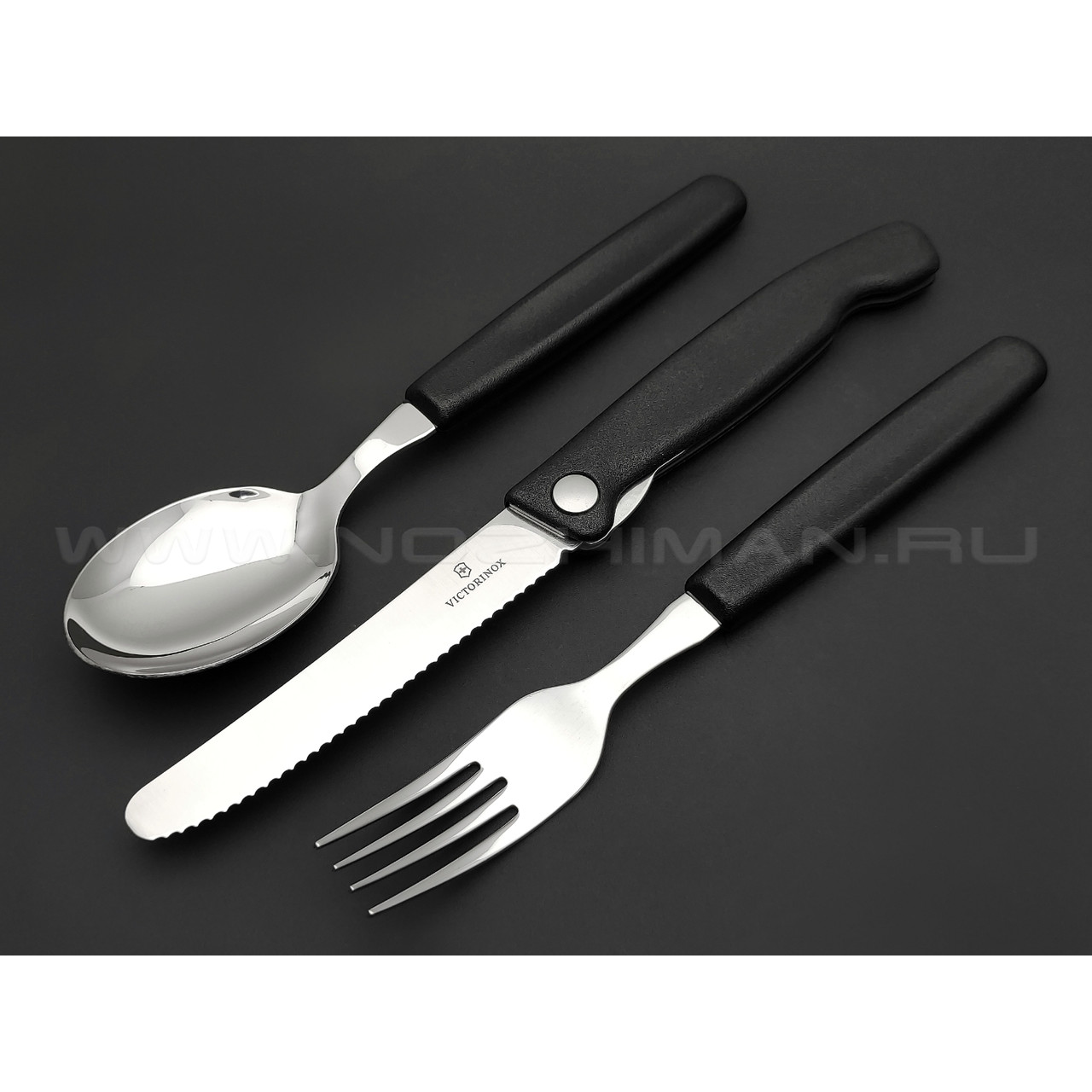 Швейцарский походный набор Victorinox 6.7192.F3 black (складной нож, ложка, вилка)