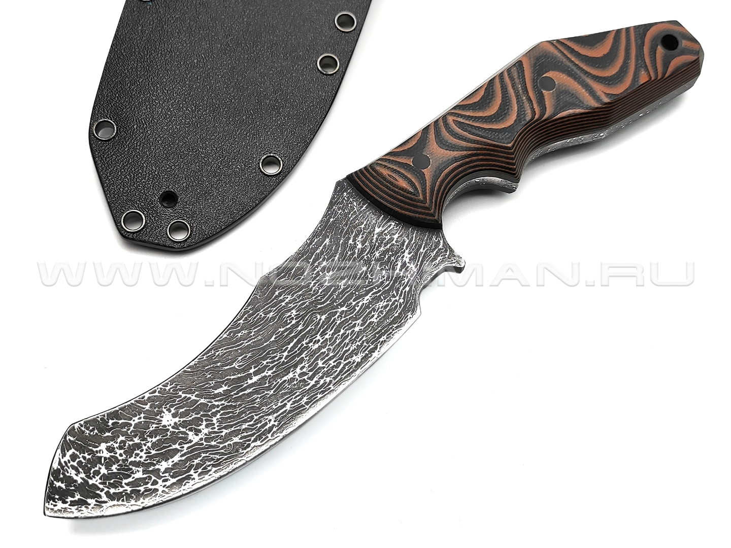 Волчий Век нож Кондрат 222 сталь Niolox WA дамаскаж, рукоять черно-коричневая G10