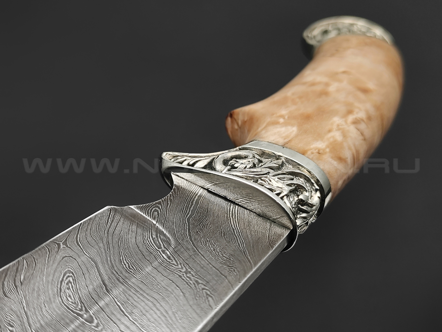 Нож "Бобёр" дамасская сталь, рукоять карельская берёза, мельхиор (Тов. Завьялова)