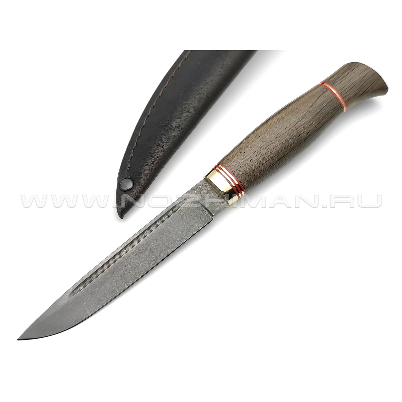 Нож "Финка" булатная сталь, рукоять морёный дуб, латунь (Тов. Завьялова)