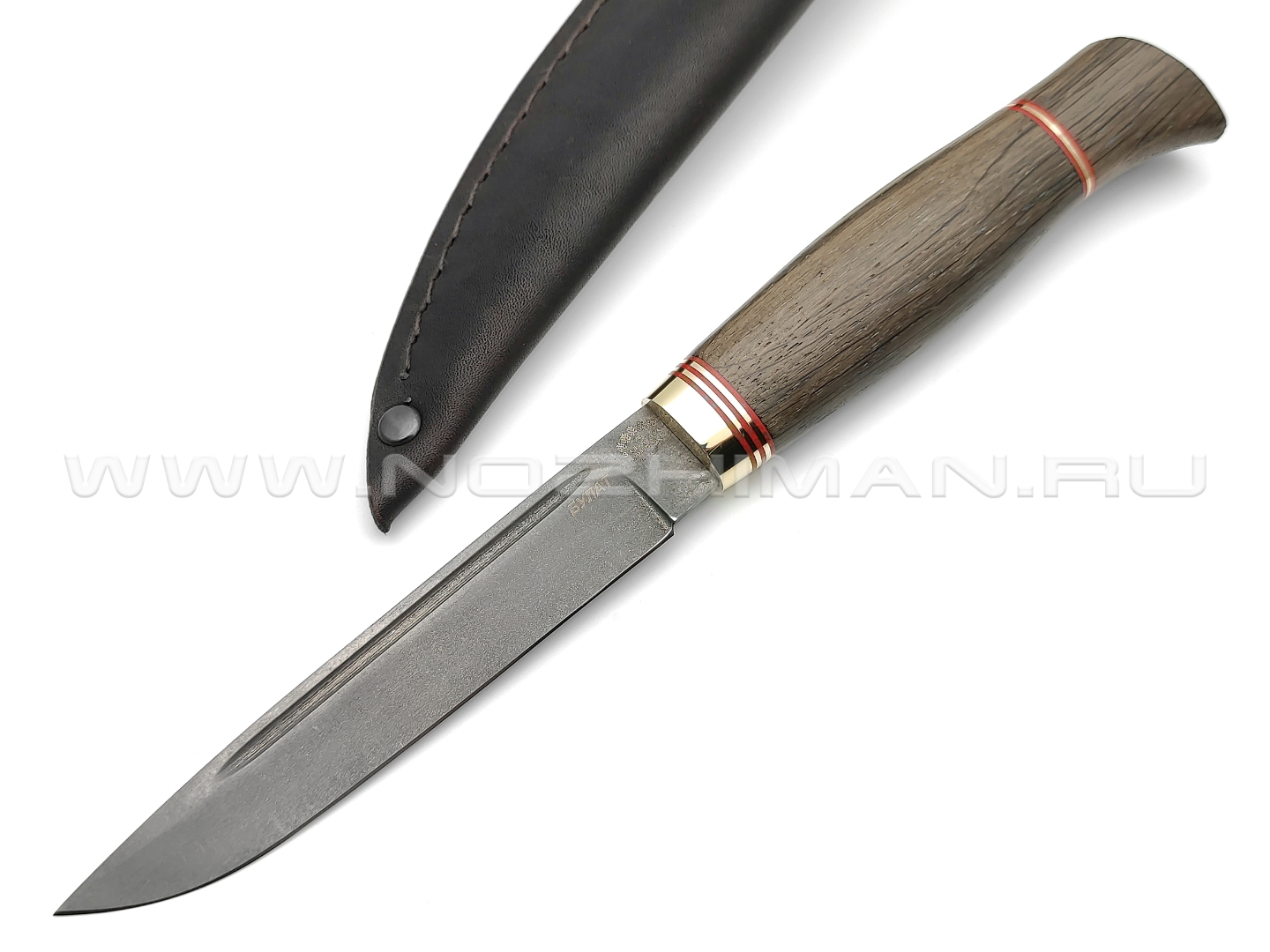 Нож "Финка" булатная сталь, рукоять морёный дуб, латунь (Тов. Завьялова)