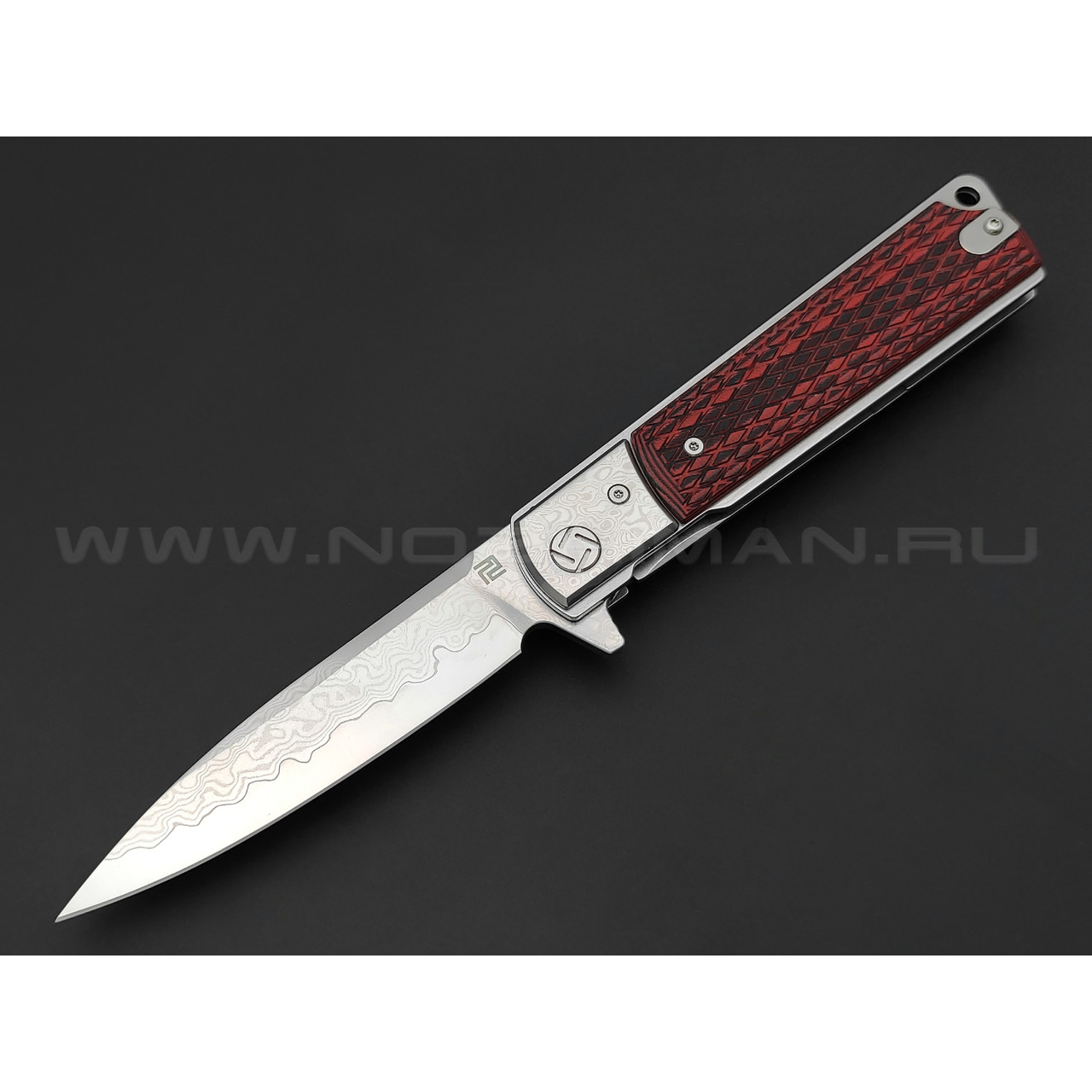 Нож Artisan Cutlery 1802GD-BR Classic сталь Damascus (VG10 Core), рукоять Damasteel, G10 black & red