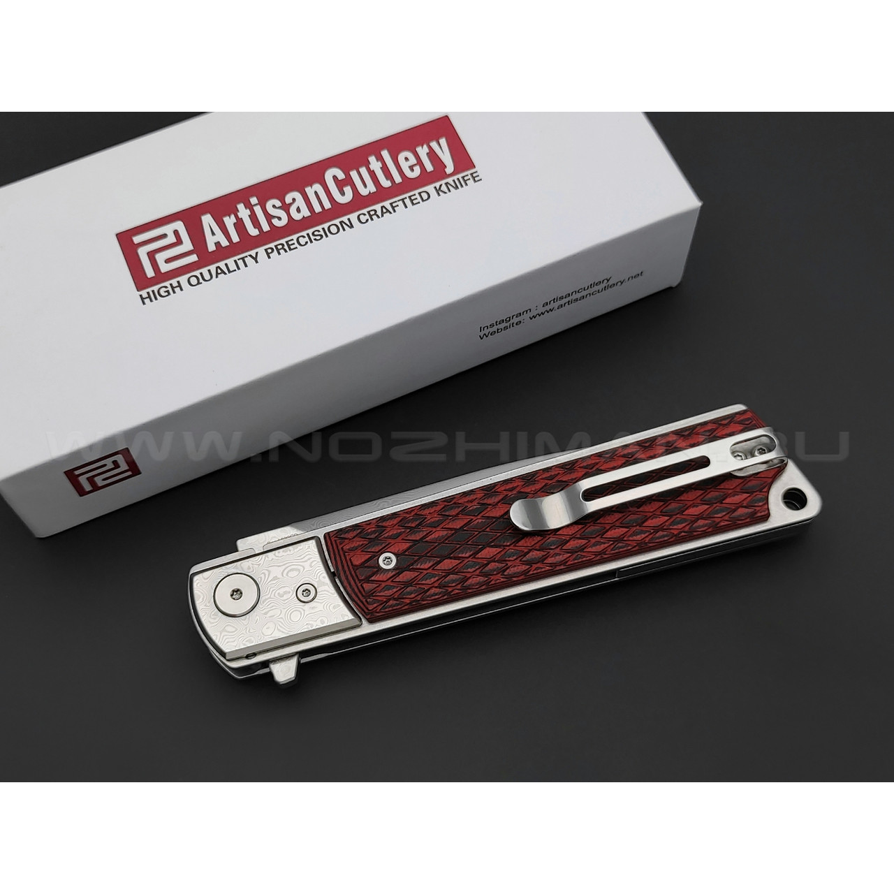 Нож Artisan Cutlery 1802GD-BR Classic сталь Damascus (VG10 Core), рукоять Damasteel, G10 black & red