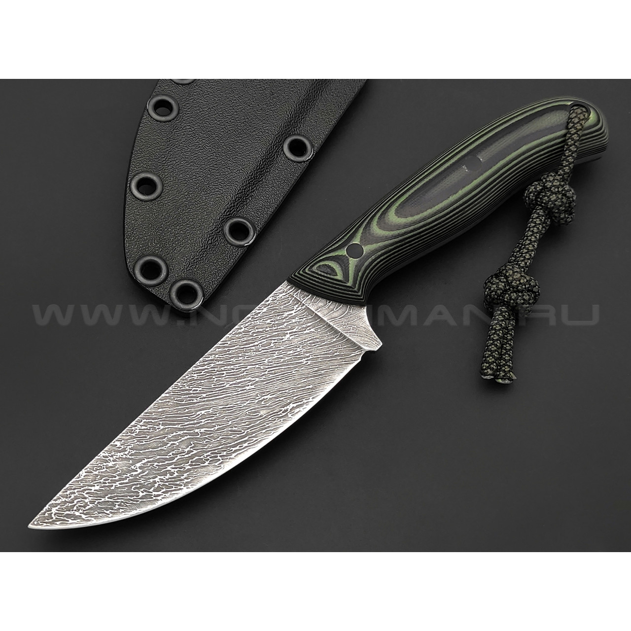 Волчий Век нож Mark-I Custom сталь Niolox WA дамаскаж, рукоять G10 black & green