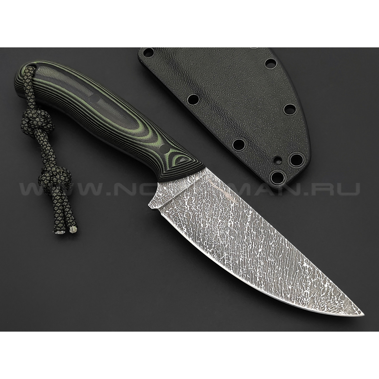 Волчий Век нож Mark-I Custom сталь Niolox WA дамаскаж, рукоять G10 black & green