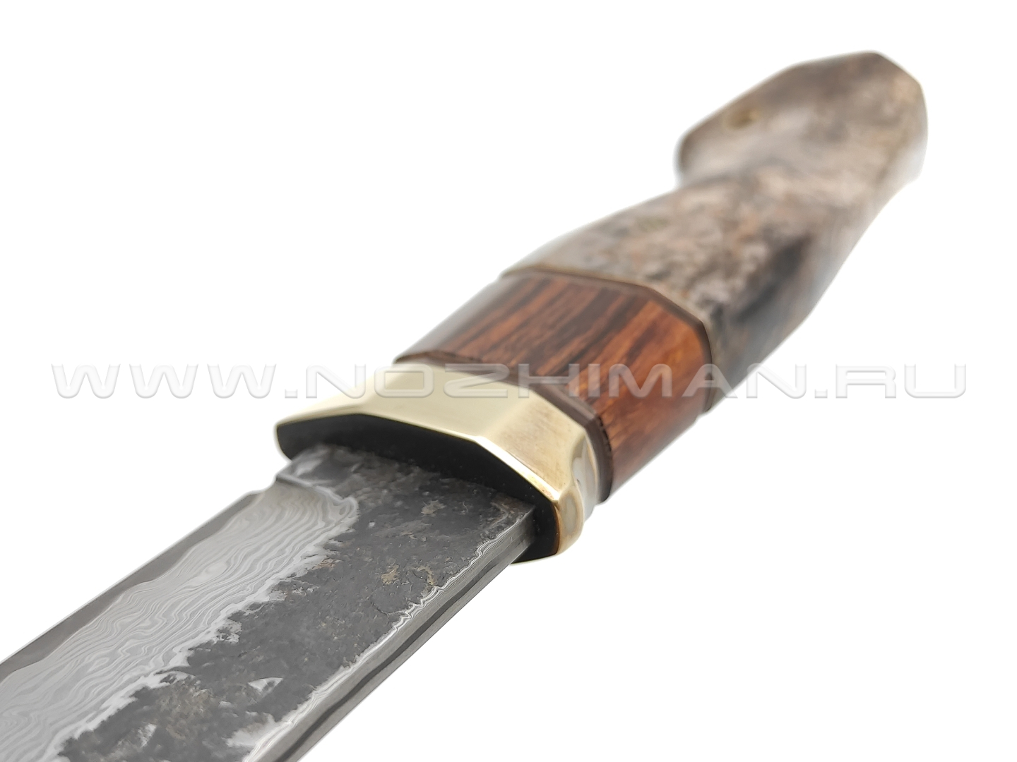 Нож "НЛВ89" ламинат K390, рукоять карельская береза, айронвуд, бронза (Кузница Васильева)
