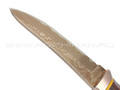 Нож "НЛВ84" ламинат M390, рукоять дерево айронвуд, зуб мамонта, мокумэ-ганэ (Кузница Васильева)