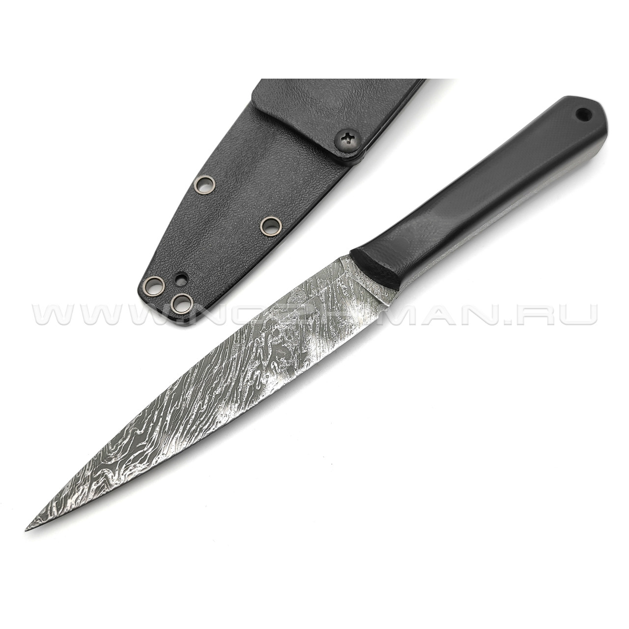 Волчий Век нож Стрела Custom сталь Niolox WA дамаскаж, рукоять черная G10