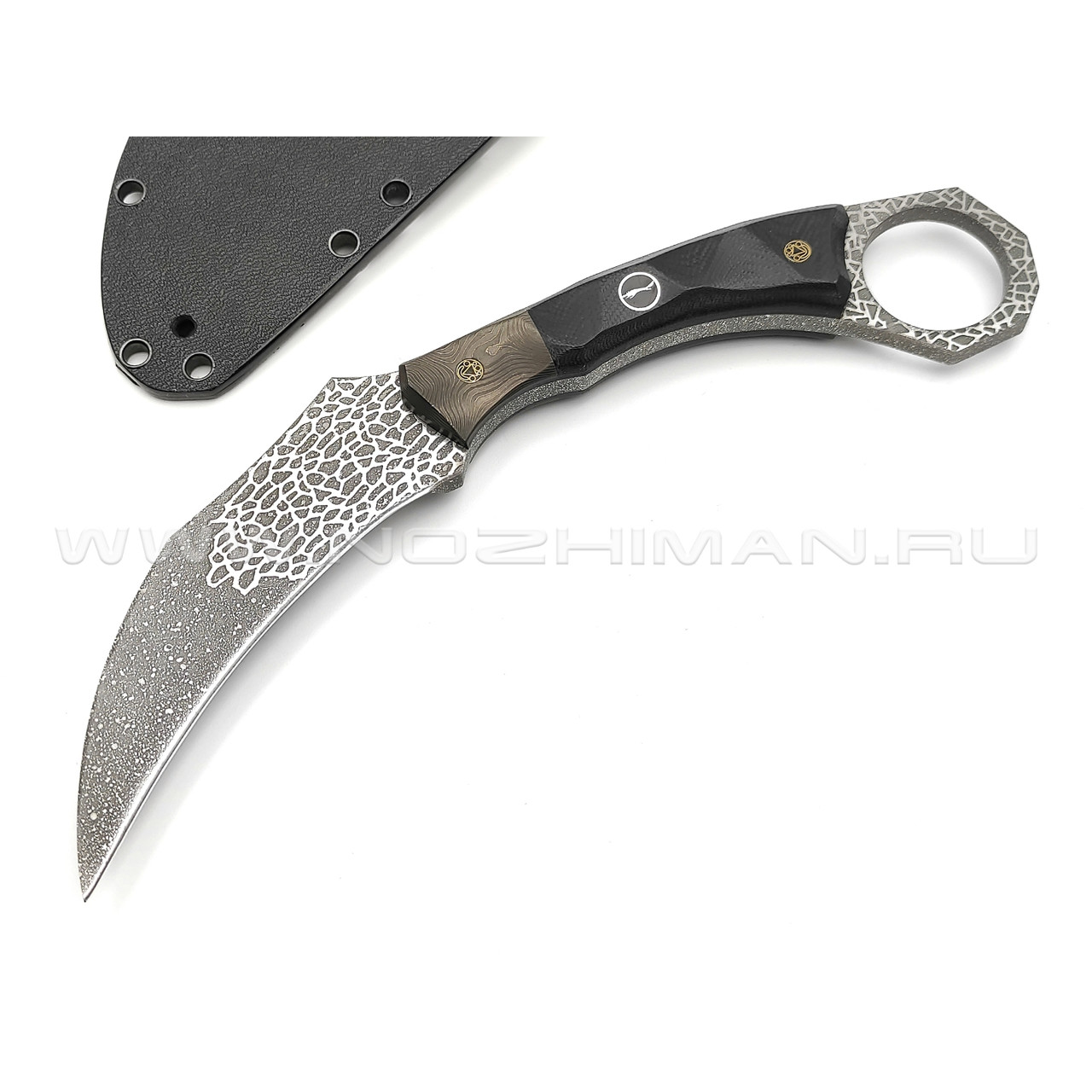 Волчий Век нож керамбит сталь PGK WA, рукоять G10, Carbon fiber, пины