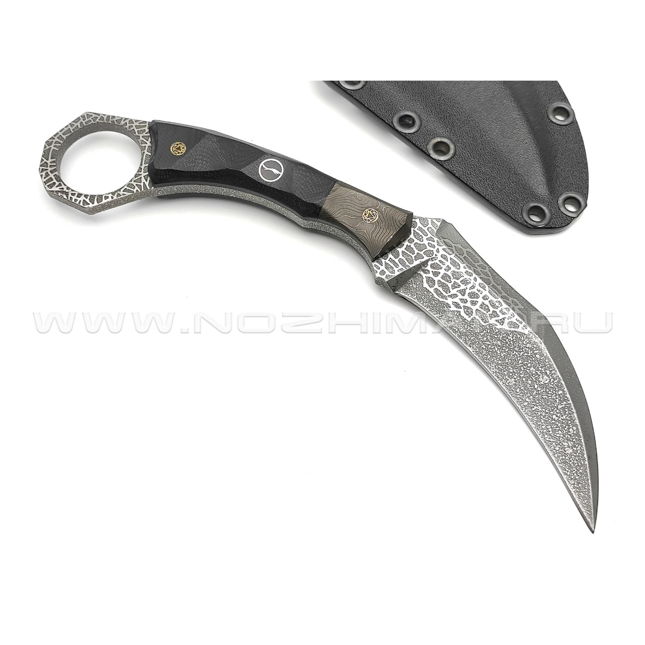 Волчий Век нож керамбит сталь PGK WA, рукоять G10, Carbon fiber, пины