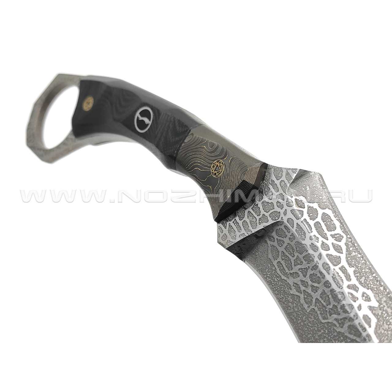 Волчий Век нож керамбит сталь PGK WA, рукоять G10, Carbon fiber, пины