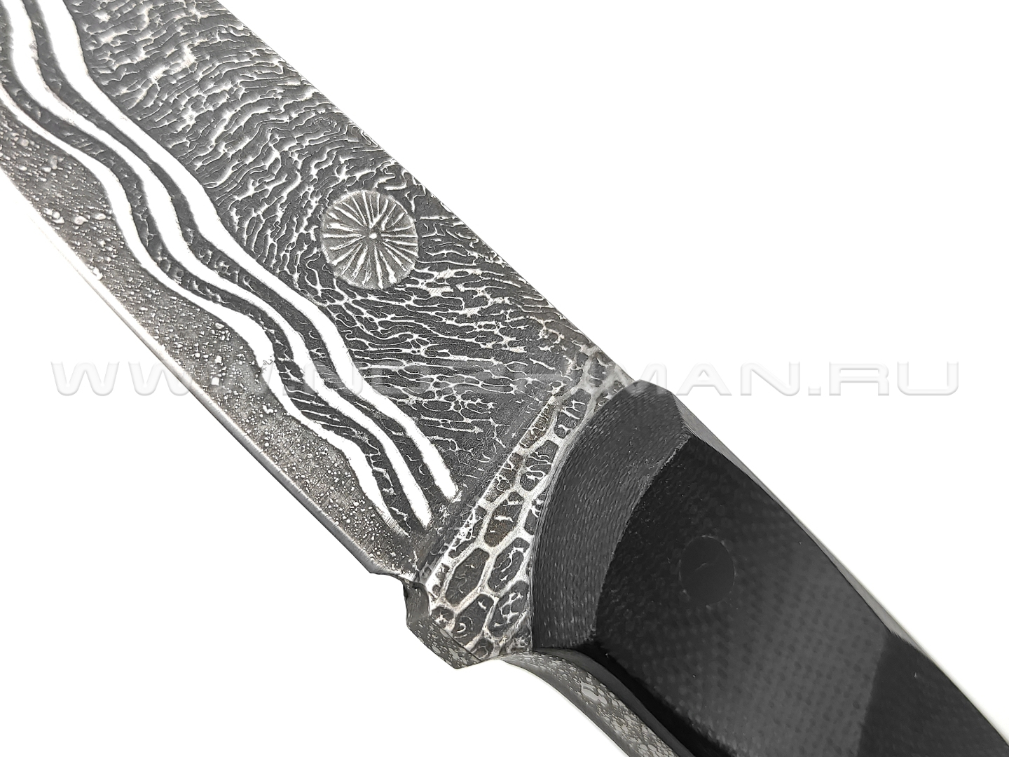 Волчий Век нож Прототип сталь PGK WA художественное травление, рукоять черная G10