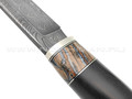 Кузница Матвеева нож VM010 мозаичный дамаск, рукоять эбеновое дерево, зуб мамонта, нейзильбер