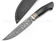 Кузница Матвеева нож VM009 мозаичный дамаск, рукоять эбеновое дерево, зуб мамонта, нейзильбер