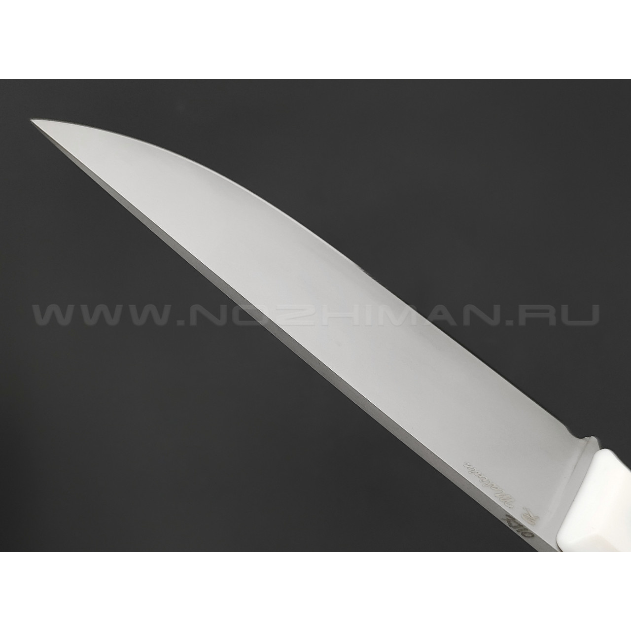 Роман Малинин нож "Азимут" сталь K110 bead-blast, рукоять белый кориан