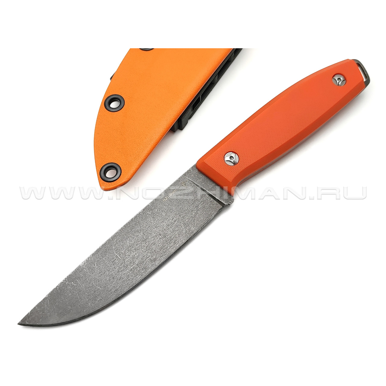 Роман Малинин нож "Азимут" сталь K110 блэквош, рукоять G10 orange
