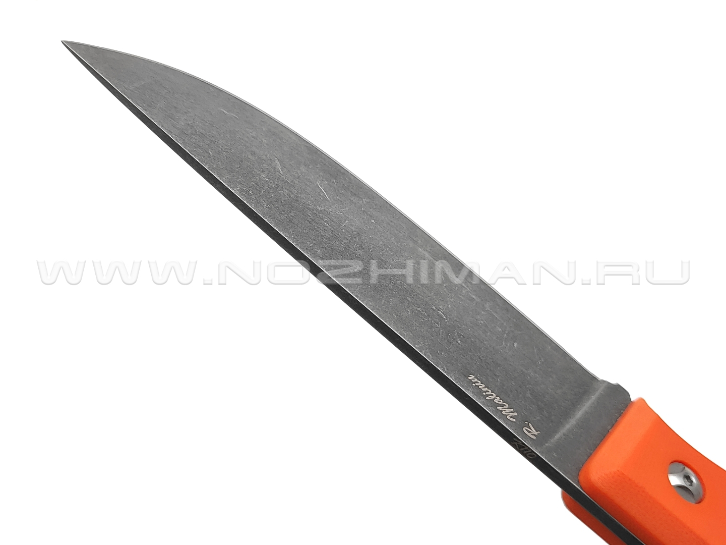 Роман Малинин нож "Азимут" сталь K110 blackwash, рукоять G10 orange