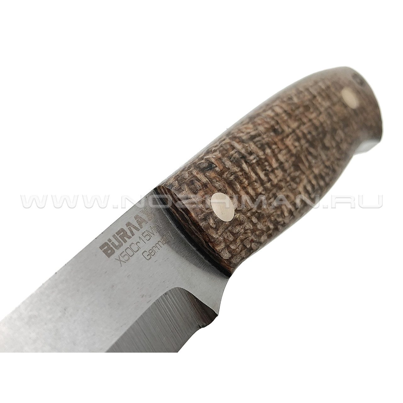 Нож Burlax Bushcraft BX0058 сталь X50Cr15MoV рукоять коричневая джутовая микарта