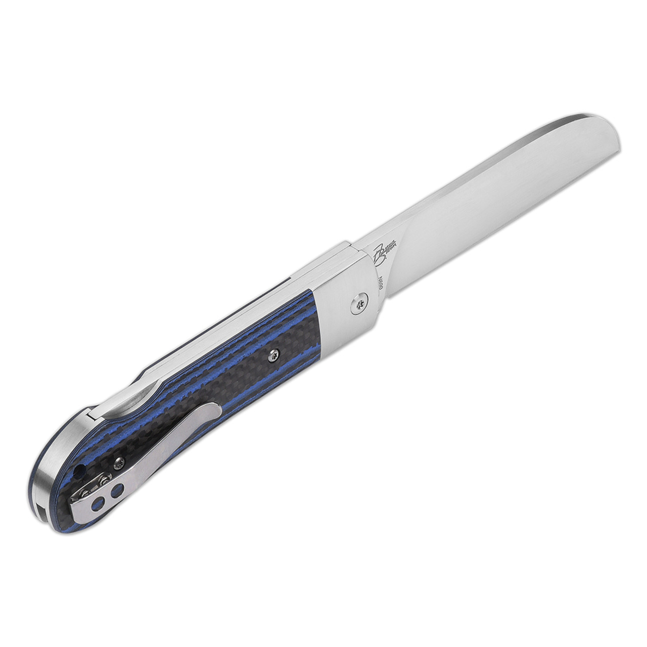 Нож QSP Worker QS128-D сталь N690, рукоять синяя G10, карбон, кожаный чехол