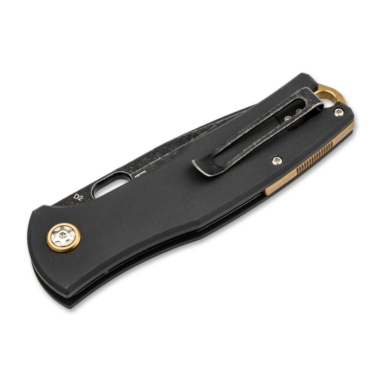 Нож Boker Plus Fieldfolder 01BO375 сталь D2 блэквош, рукоять G10 black, brass