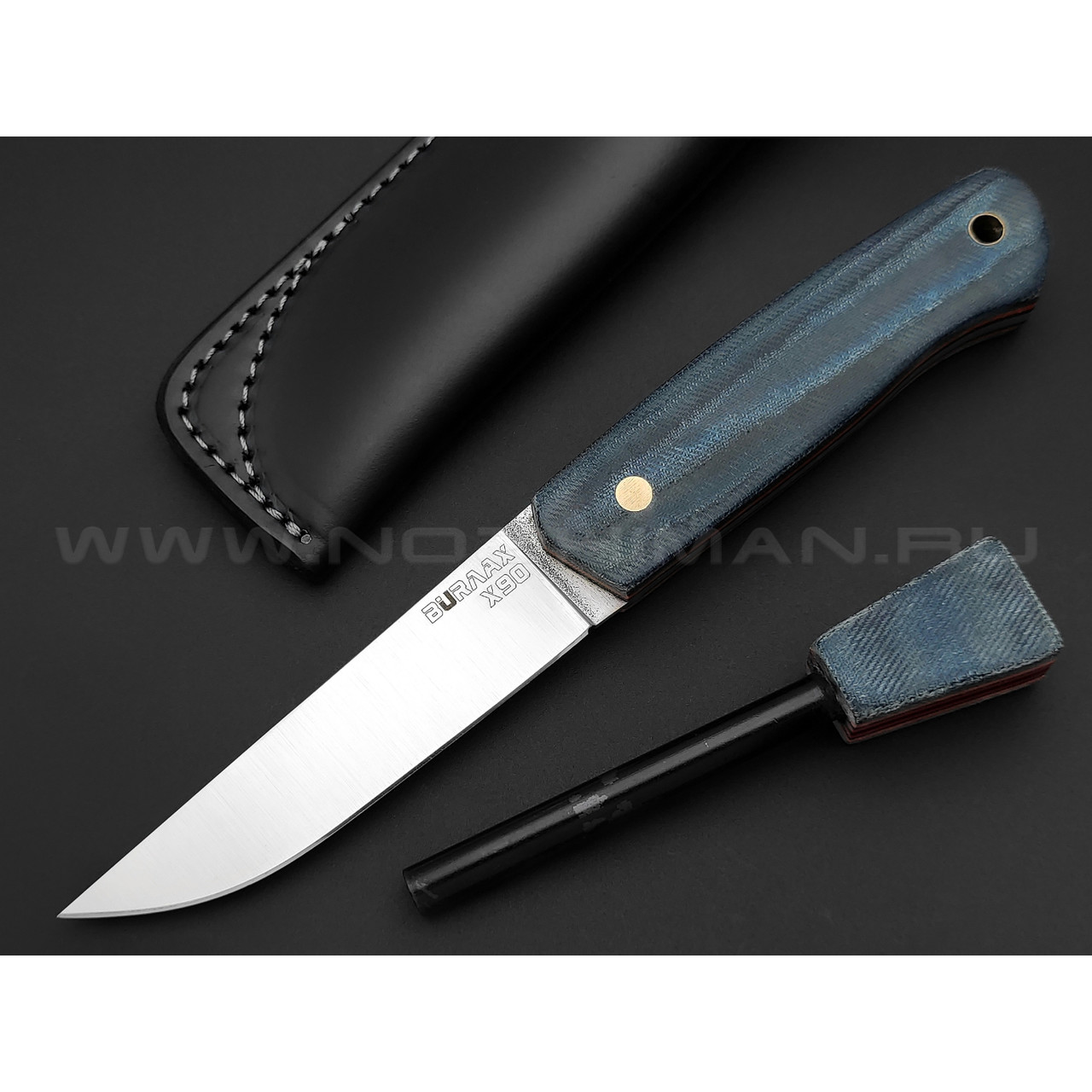 Нож Burlax BX0047 сталь X90, рукоять синяя микарта джинс