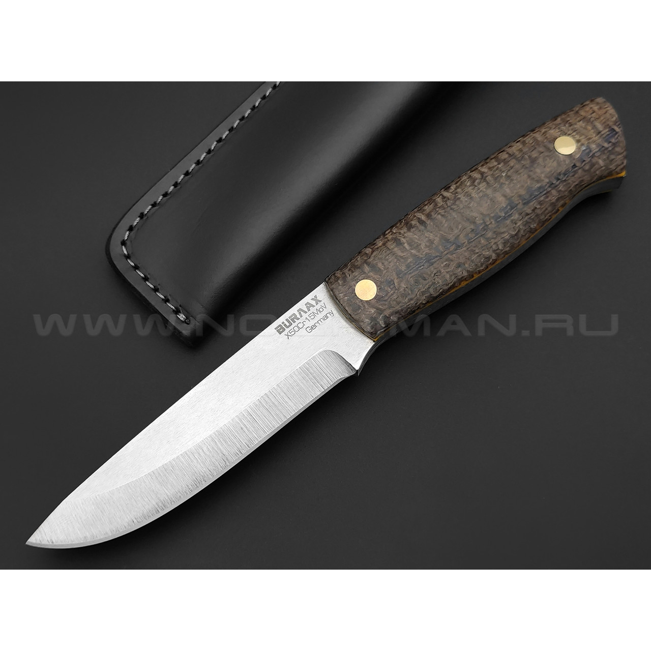 Нож Burlax Bushcraft BX0058 сталь X50Cr15MoV рукоять коричневая джутовая микарта