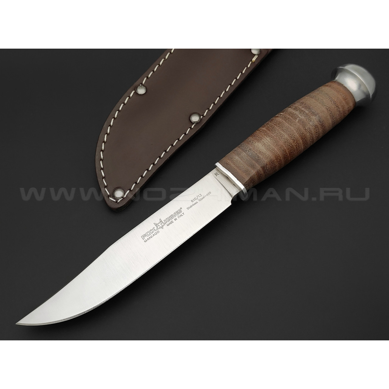 Нож Fox European Hunter 610/13R сталь 420С, рукоять Наборная кожа
