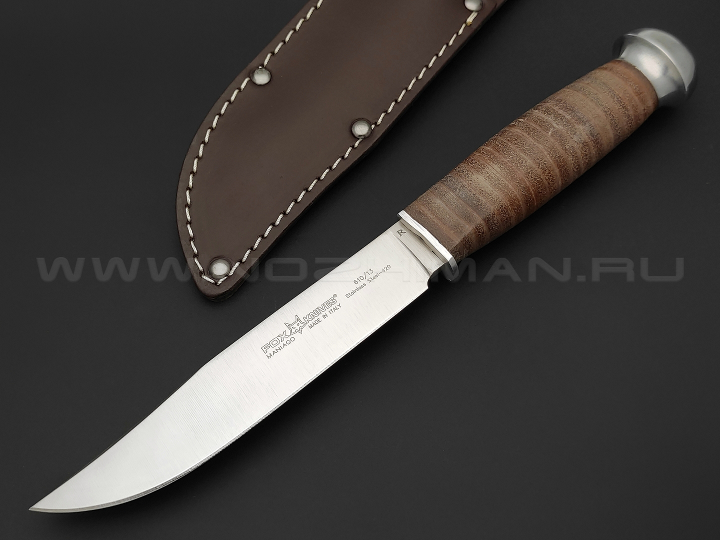 Нож Fox European Hunter 610/13R сталь 420С, рукоять Наборная кожа