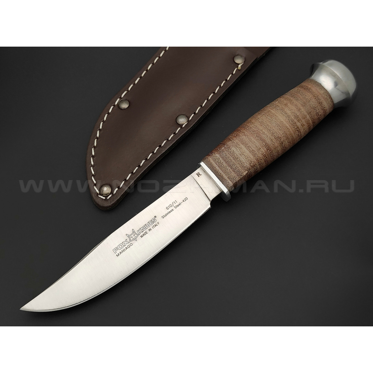 Нож Fox European Hunter 610/11R сталь 420С, рукоять Наборная кожа