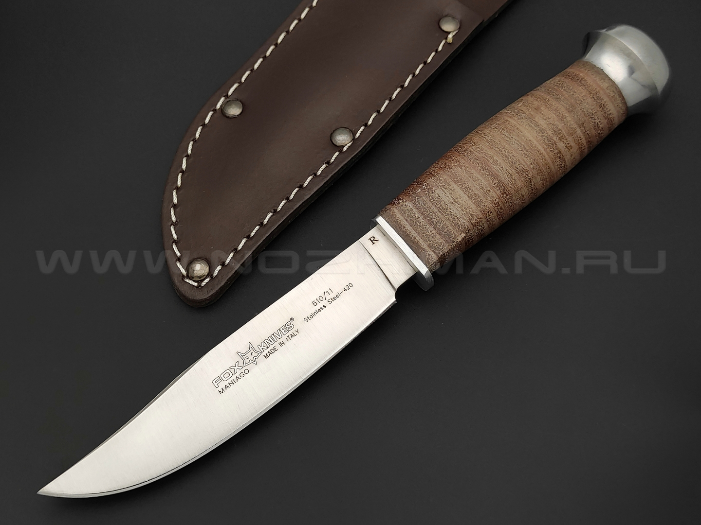 Нож Fox European Hunter 610/11R сталь 420С, рукоять Наборная кожа
