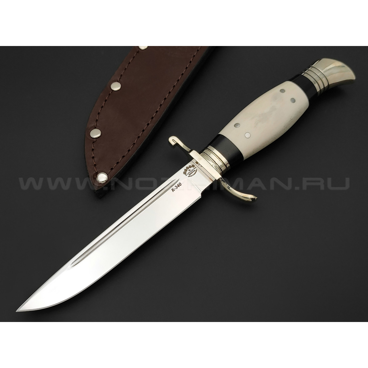 Товарищество Завьялова нож Финка НКВД сталь K340, рукоять Рог лося, штифты, граб, мельхиор