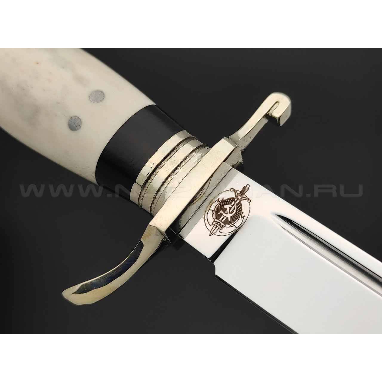 Товарищество Завьялова нож Финка НКВД сталь K340, рукоять Рог лося, штифты, граб, мельхиор