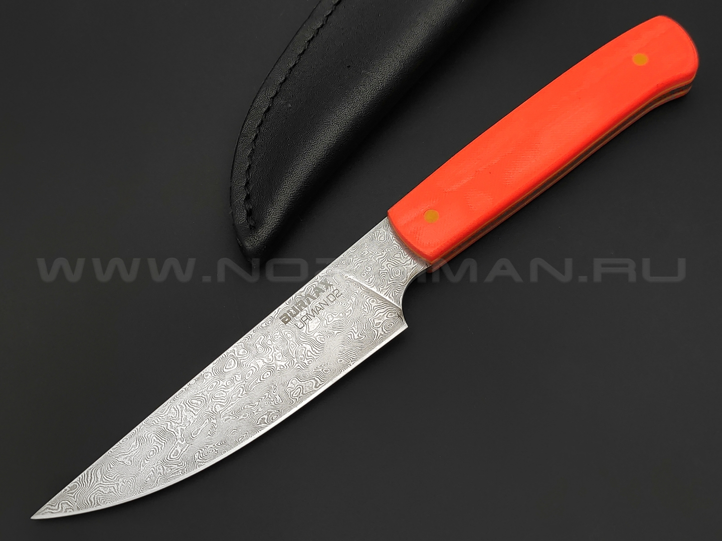 Нож Burlax универсал BX0122 дамасская сталь Urman D2, рукоять оранжевая микарта