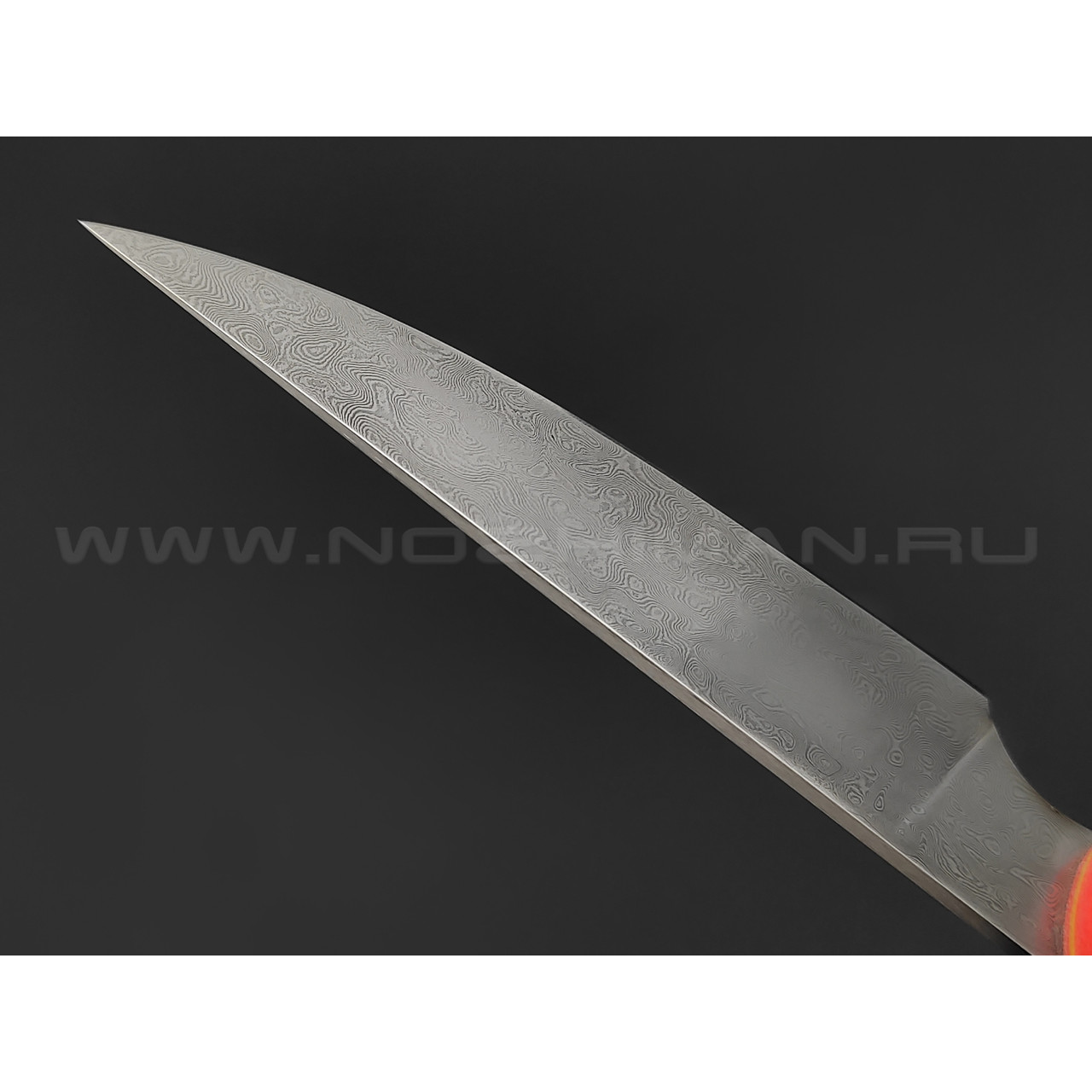 Нож Burlax универсал BX0122 дамасская сталь Urman D2, рукоять оранжевая микарта