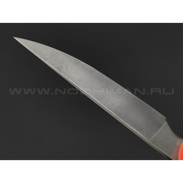 Нож Burlax универсал BX0122 дамасская сталь Urman D2, рукоять оранжевая микарта