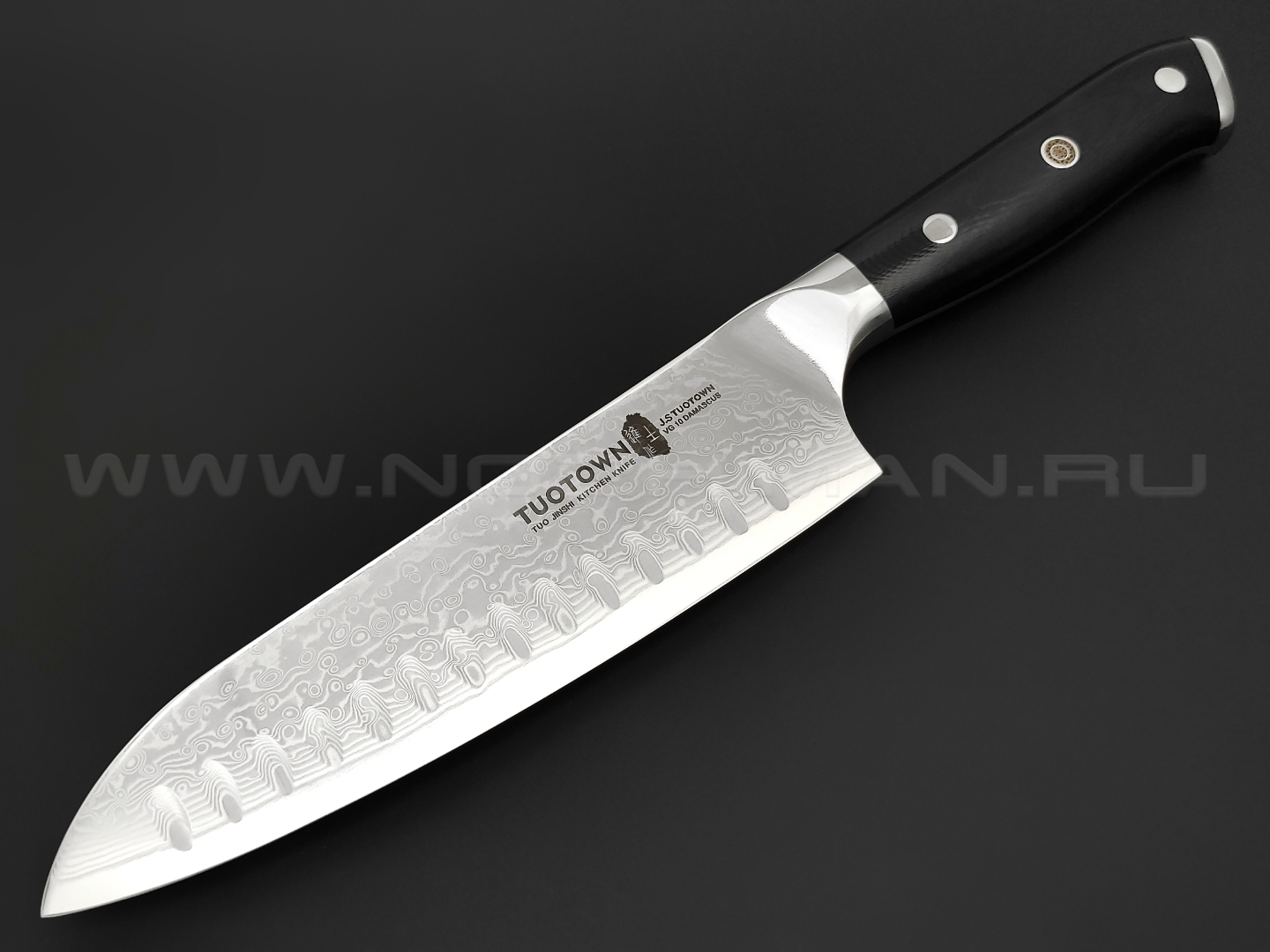 TuoTown нож Santoku TX-D6 дамасская сталь VG10, рукоять G10 black