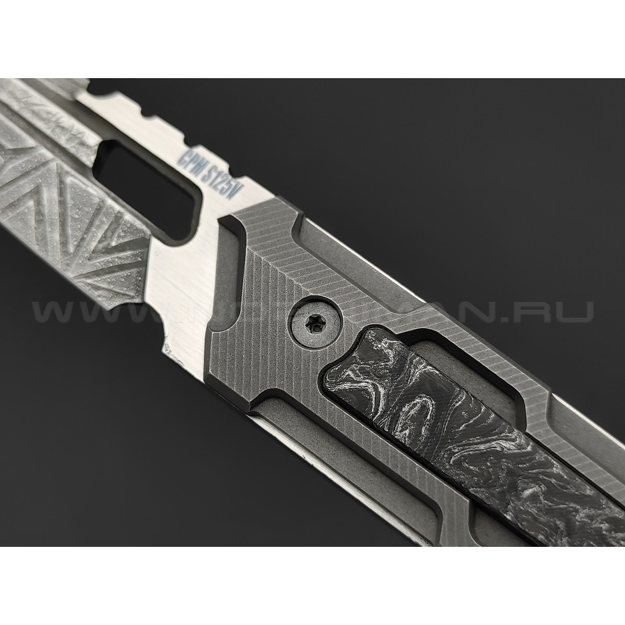 Нейрис нож Синтет сталь CPM S125V, рукоять титан, Карбон "Тёмная материя - серебро"