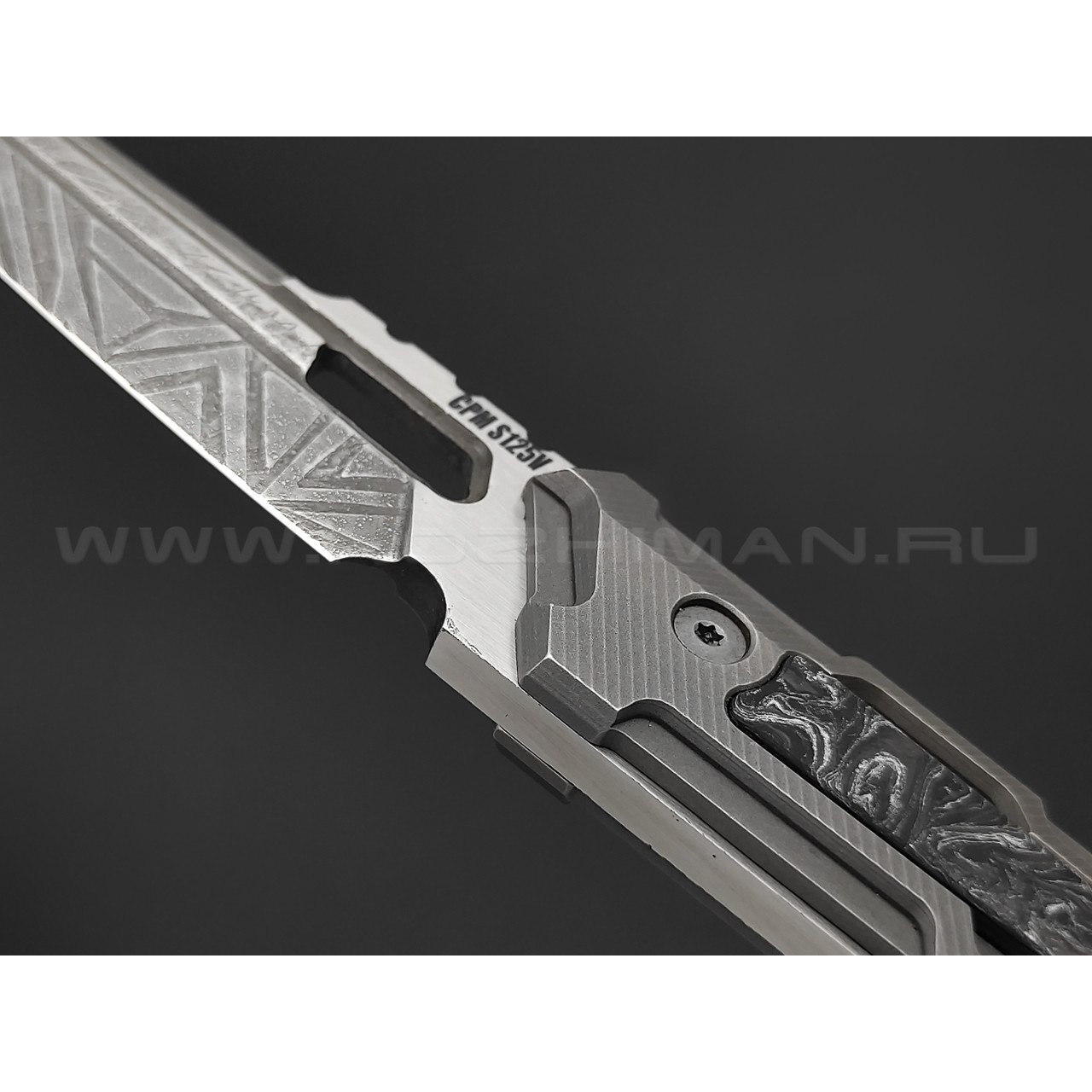 Нейрис нож Синтет сталь CPM S125V, рукоять титан, Карбон "Тёмная материя - серебро"
