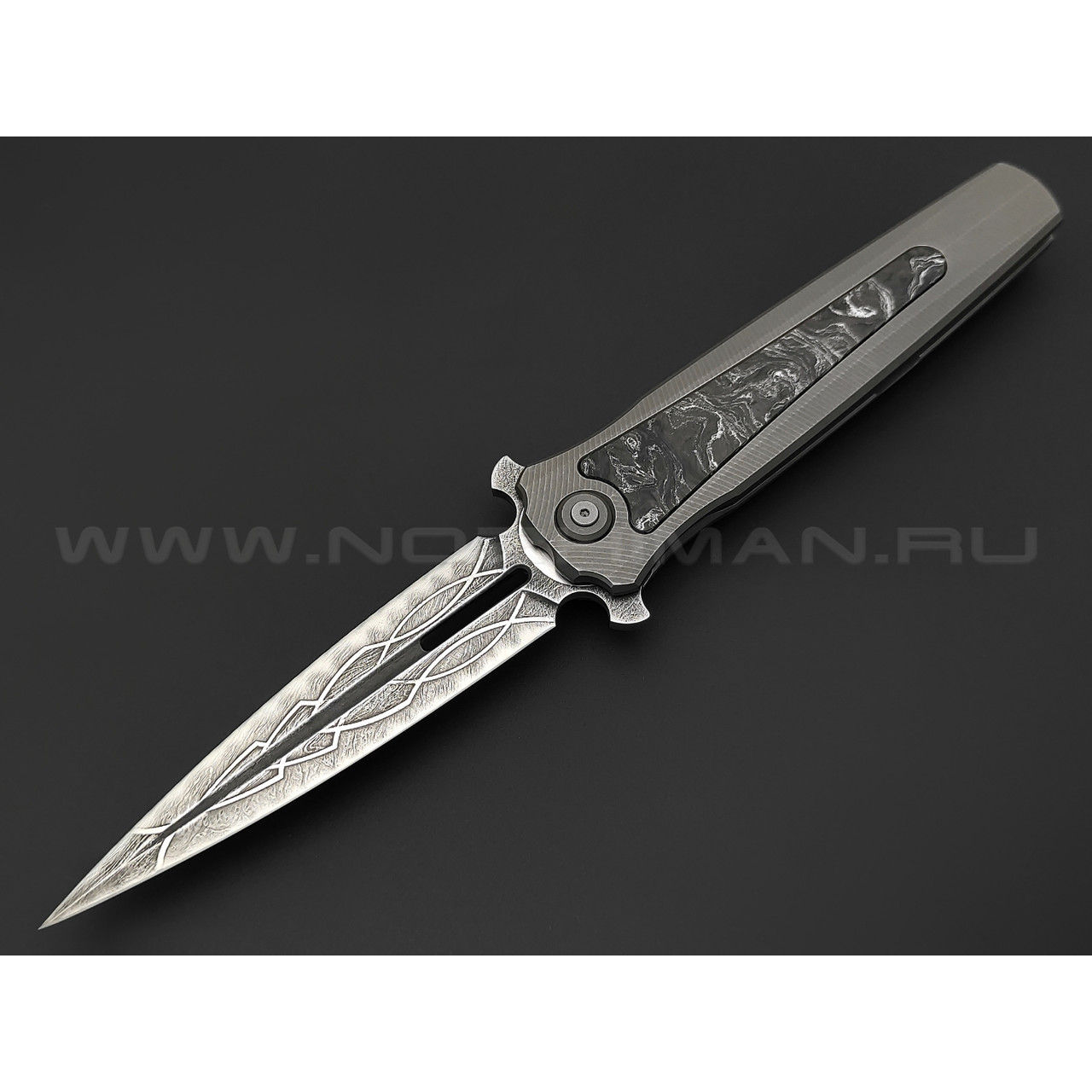 Нейрис складной нож ТаоРан сталь CPM 3V, рукоять титан, Карбон "Тёмная матери - серебро"