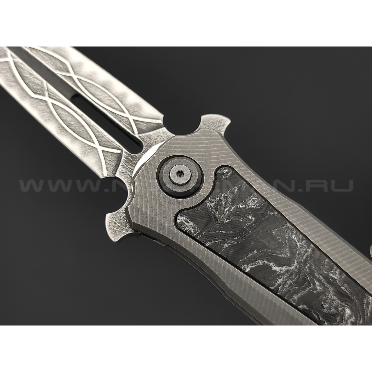 Нейрис складной нож ТаоРан сталь CPM 3V, рукоять титан, Карбон "Тёмная матери - серебро"