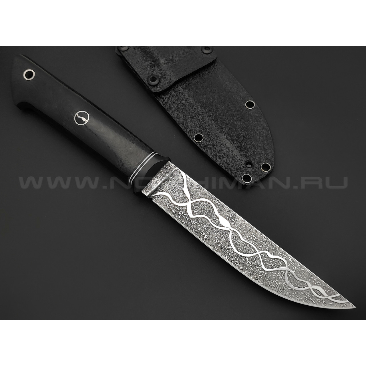 Волчий Век нож Слон Custom сталь PGK WA травление, рукоять микарта black