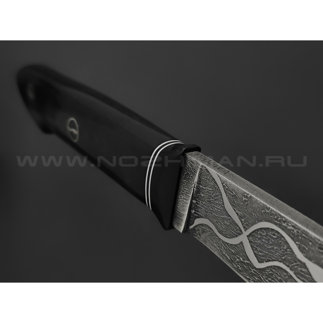 Волчий Век нож Слон Custom сталь PGK WA травление, рукоять микарта black