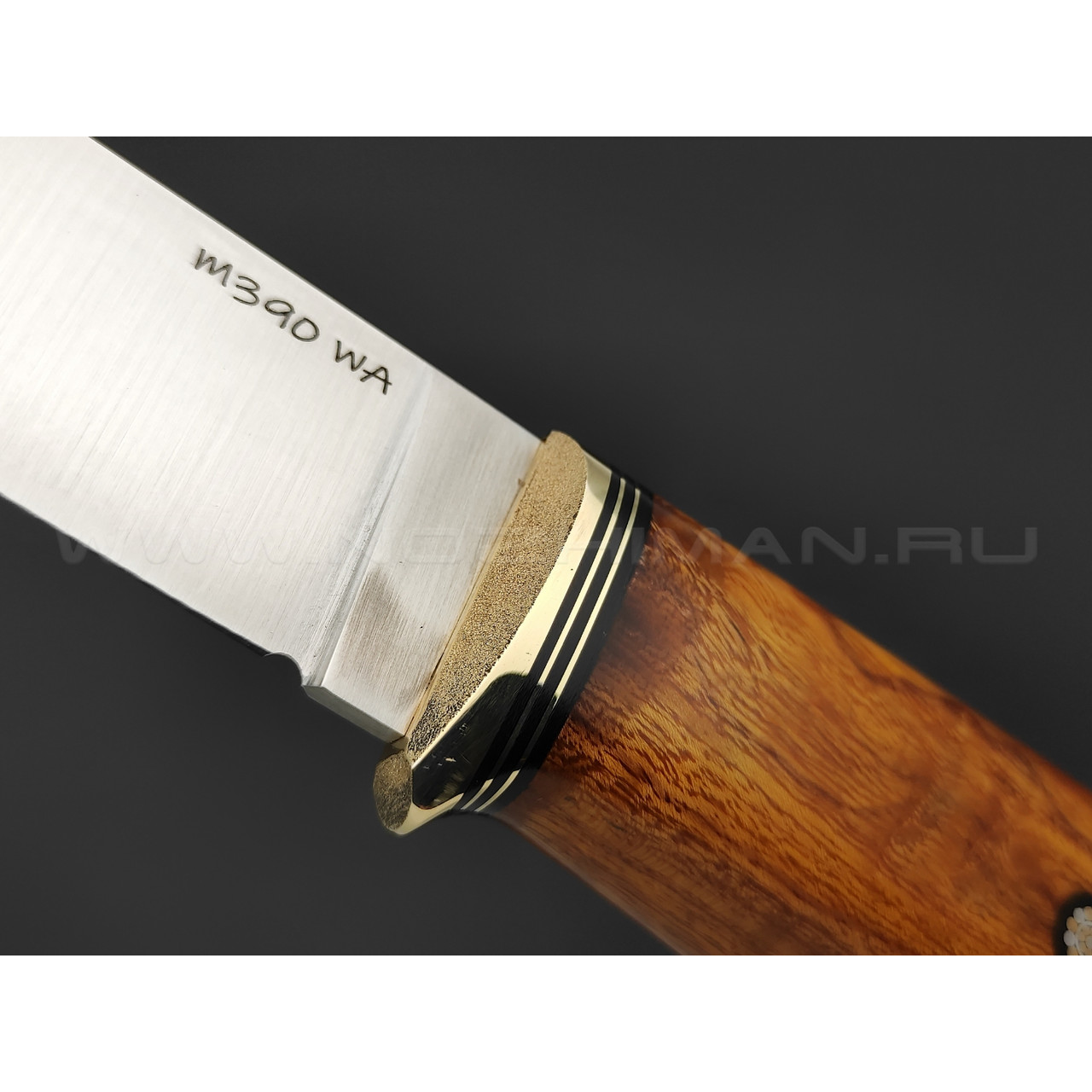 Волчий Век нож Слон Custom сталь M390 WA сатин, рукоять айронвуд, латунь, мозаичные пины