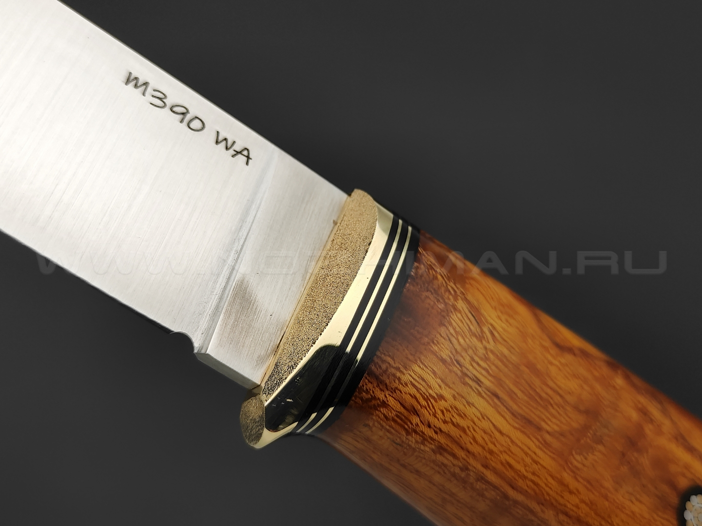 Волчий Век нож Слон Custom сталь M390 WA сатин, рукоять айронвуд, латунь, мозаичные пины