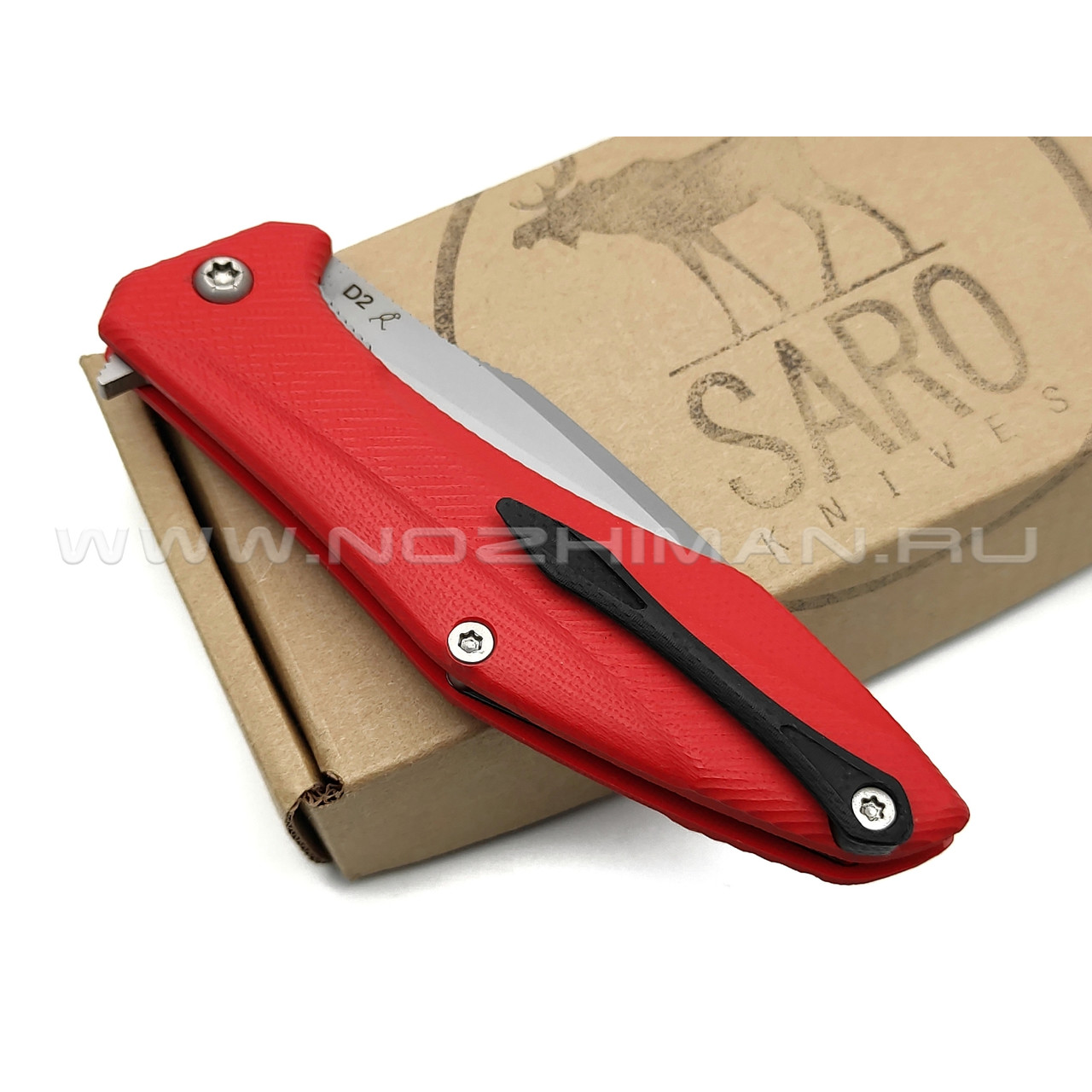 Saro нож Грач сталь D2, рукоять G10, red
