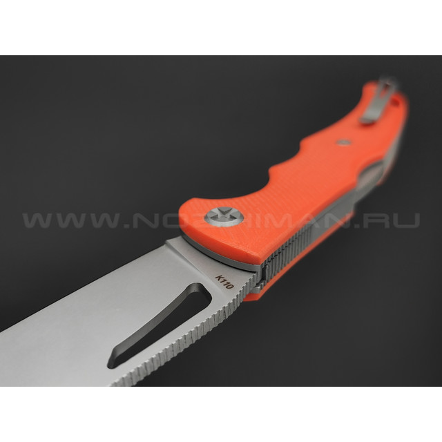 Saro нож Кайман XL сталь K110, рукоять G10 orange
