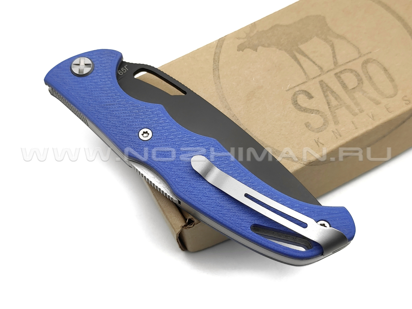 Saro нож Кайман EVO сталь 65Г, рукоять G10 blue