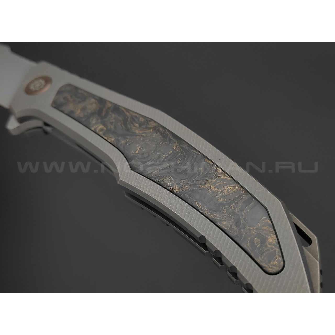 Нейрис складной нож Коа П сталь CPM REX 121, рукоять Титан, Карбон "Тёмная материя - золото"